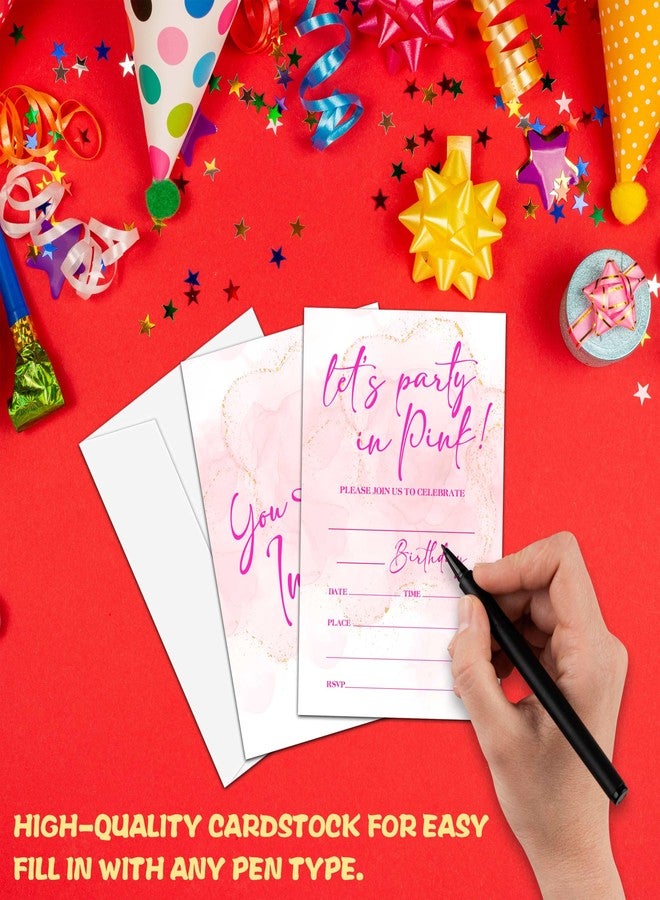 Levitatinyear Let's Go Girl Birthday Party Invitation, Pink Doll Themed Fill-In Invites, 20 Invitations With Envelopes (4" X 6"), Girls Party Favors Decorations and Supplies -72 - Image 3