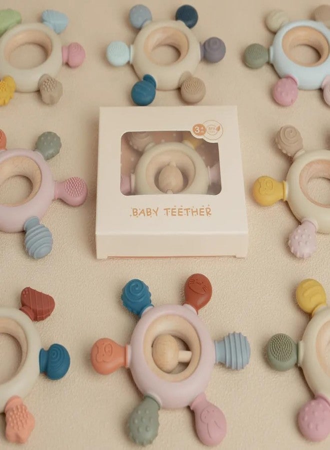 Lupro 2-in-1 Silicone & Wood Baby Teether - BPA-Free Animal Pattern, Wooden Ring, Chewable Toy for Infants (3-12 Months), Safe & Sensory, Multicolor, Pack of 1 - Image 5