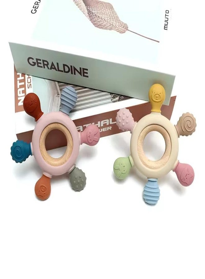 Lupro 2-in-1 Silicone & Wood Baby Teether - BPA-Free Animal Pattern, Wooden Ring, Chewable Toy for Infants (3-12 Months), Safe & Sensory, Multicolor, Pack of 1 - Image 3