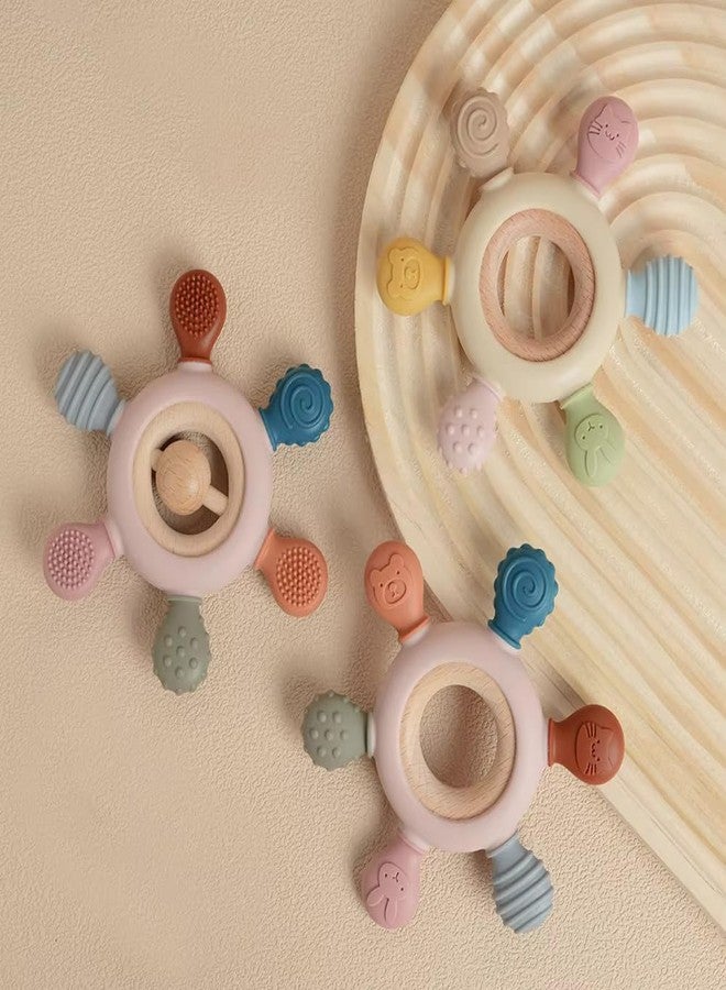 Lupro 2-in-1 Silicone & Wood Baby Teether - BPA-Free Animal Pattern, Wooden Ring, Chewable Toy for Infants (3-12 Months), Safe & Sensory, Multicolor, Pack of 1 - Image 4