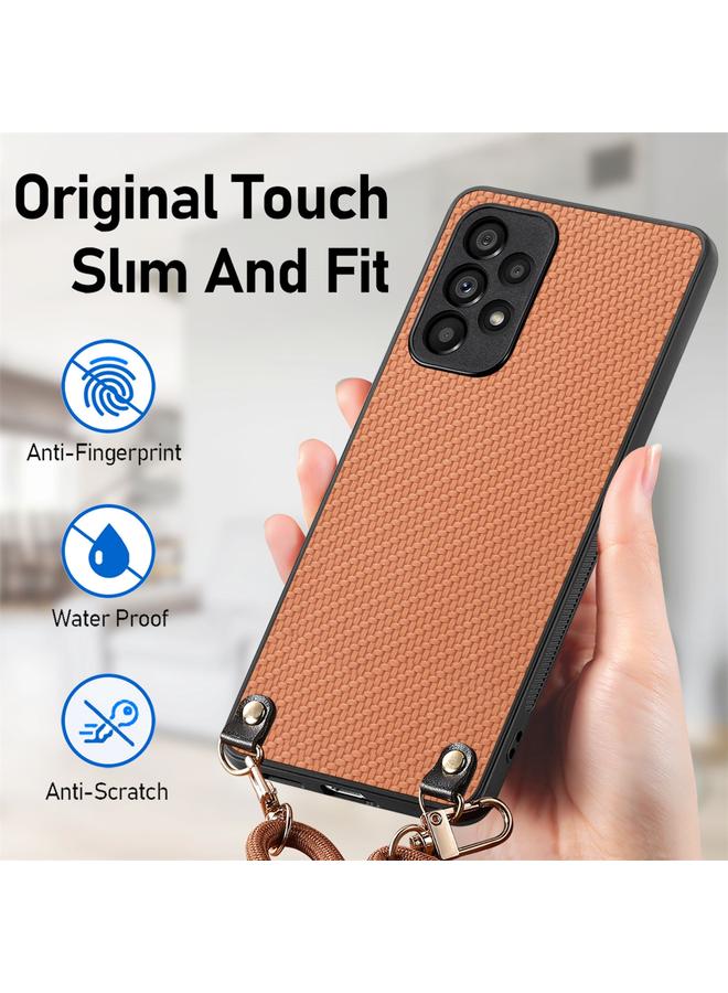 اس-توب جراب لهاتف Samsung Galaxy A71 4G مصنوع من ألياف الكربون والجلد مع حزام كروس بودي - Image 5