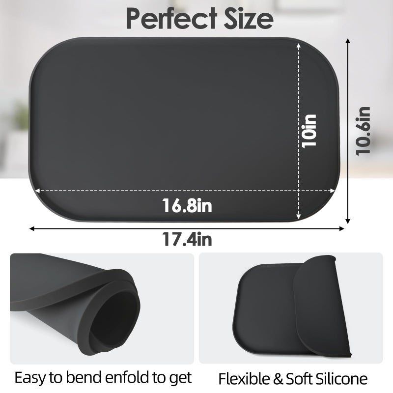 TOHONFOO Silicone Coffee Maker Mat with Lip, 17.4'' x 10.6'' Heavy Duty Coffee Maker Mat for Countertops, Coffee Tray Fit Under Coffee Machine Appliance Automatic Machines Espresso Accessory, Black - Image 4