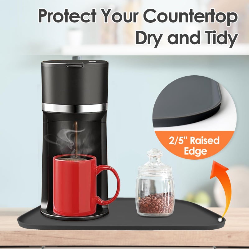 TOHONFOO Silicone Coffee Maker Mat with Lip, 17.4'' x 10.6'' Heavy Duty Coffee Maker Mat for Countertops, Coffee Tray Fit Under Coffee Machine Appliance Automatic Machines Espresso Accessory, Black - Image 3