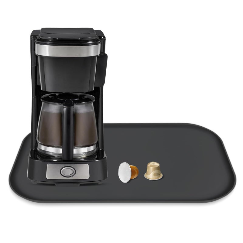 TOHONFOO Silicone Coffee Maker Mat with Lip, 17.4'' x 10.6'' Heavy Duty Coffee Maker Mat for Countertops, Coffee Tray Fit Under Coffee Machine Appliance Automatic Machines Espresso Accessory, Black - Image 1