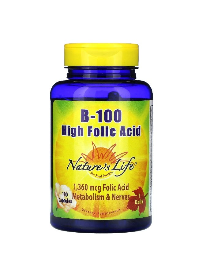 Nature's Life Nature's Life, B-100, High Folic Acid, 1,360 mcg, 100 Capsules  - Image 1