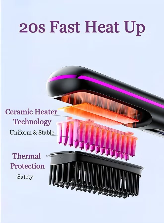 Wireless Hair Straightener Brush Portable Mini Ceramic Ionic Straightening Comb and curler 2 in 1 Thermal Brush 20s Fast Heating & 3 Temp Settings & Anti-Scald - Image 2