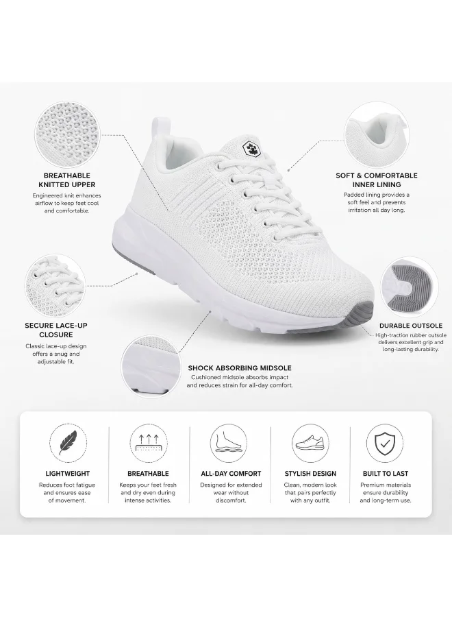 Lumberjack white Connect Men’s White Sneakers – Lightweight Breathable Knit Running Shoes, Comfortable Cushion Sole Casual Sports Shoes for Men for Men | Best Price UAE