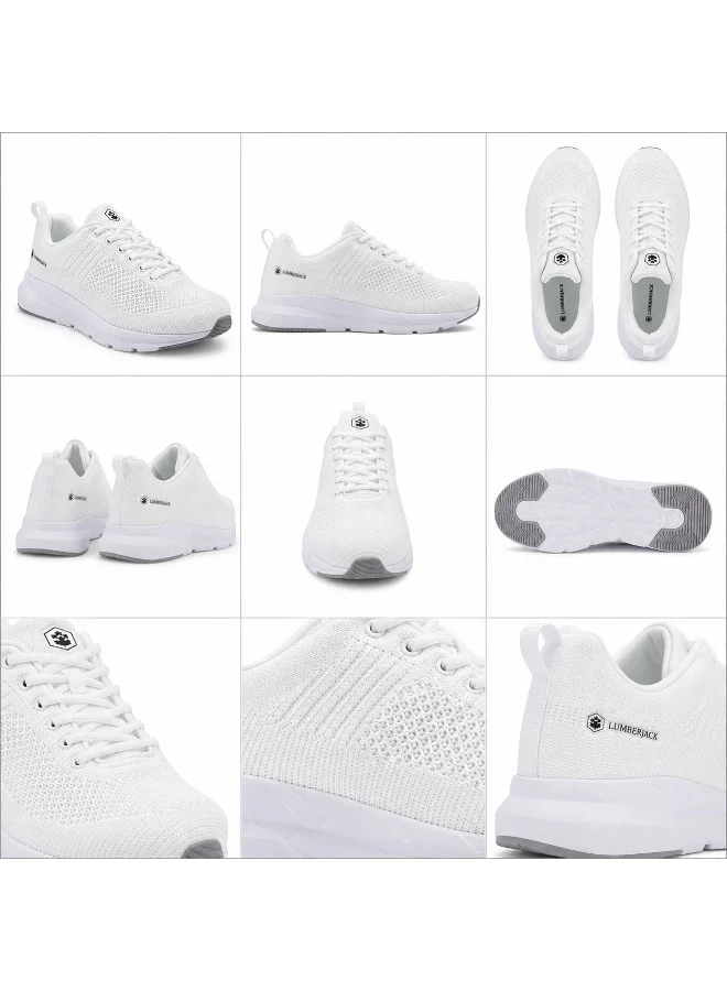 Lumberjack white Connect Men’s White Sneakers – Lightweight Breathable Knit Running Shoes, Comfortable Cushion Sole Casual Sports Shoes for Men for Men | Best Price UAE
