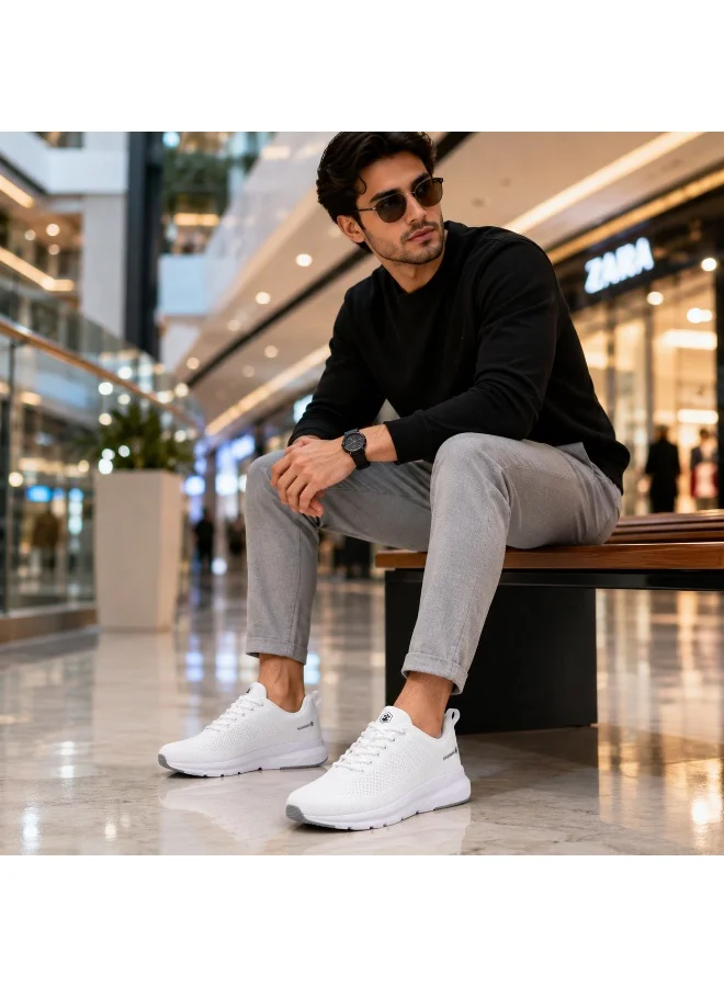Lumberjack white Connect Men’s White Sneakers – Lightweight Breathable Knit Running Shoes, Comfortable Cushion Sole Casual Sports Shoes for Men for Men | Best Price UAE
