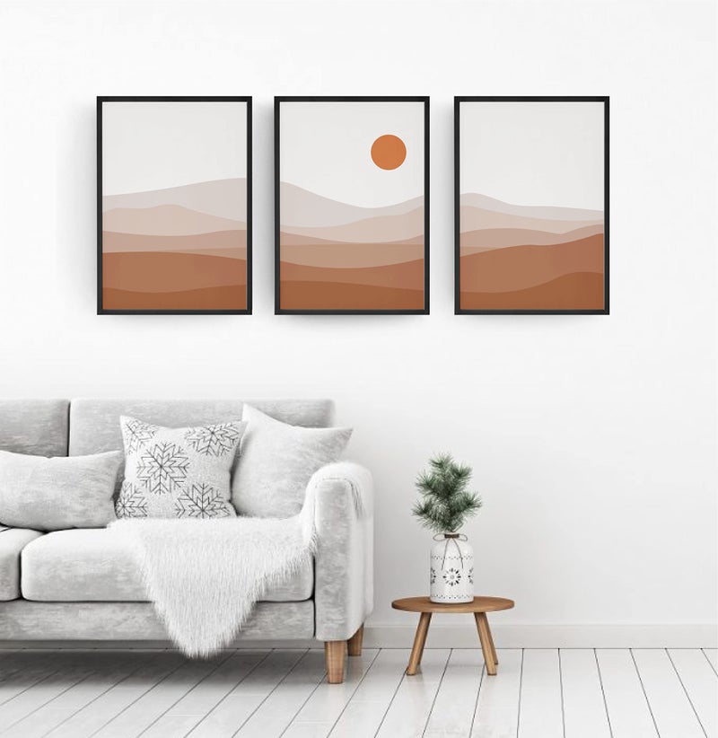 AD INFINITUM® Framed Asthetic Boho Wall Art Decor | Modern Art Paintings for Home Living room, Dining area, Office, Studio Etc. | Set of 3 | (Landscape_ design -3, 30 x 45 cm / 12 X 18 Inches each) - Image 2