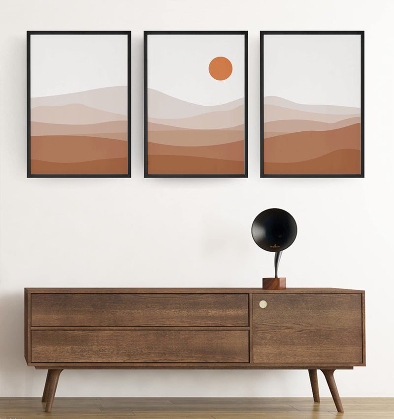 AD INFINITUM® Framed Asthetic Boho Wall Art Decor | Modern Art Paintings for Home Living room, Dining area, Office, Studio Etc. | Set of 3 | (Landscape_ design -3, 30 x 45 cm / 12 X 18 Inches each) - Image 1