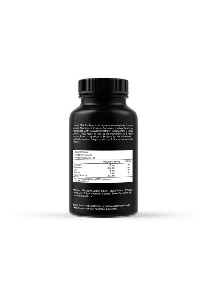 HealthVit Healthvit Fitness Triple Strength ZMA Plus, Sports Recovery & Sleep Support Supplement with Zinc, Magnesium, Vitamin B6, Tribulus & Melatonin - 60 Capsules  - Image 2