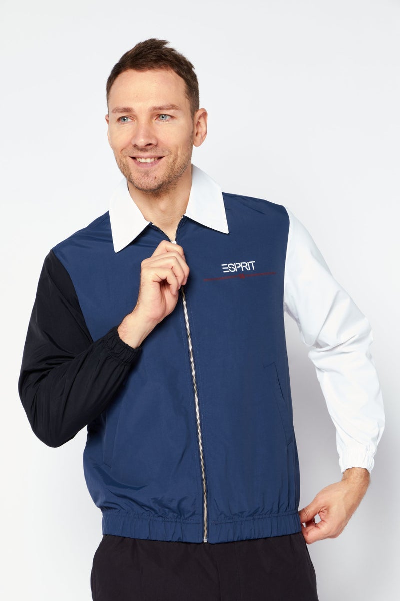 ESPRIT Men Brand Logo Windbreaker Jacket, Blue Combo  - Image 1