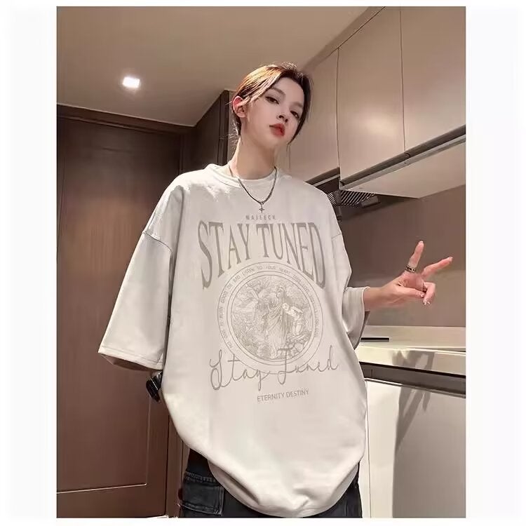 Suede Short-Sleeved T-Shirt Men'S Summer American-Style High-Street Hiphop Heavy-Weight Loose Half-Sleeved T-Shirt 1 - Image 1