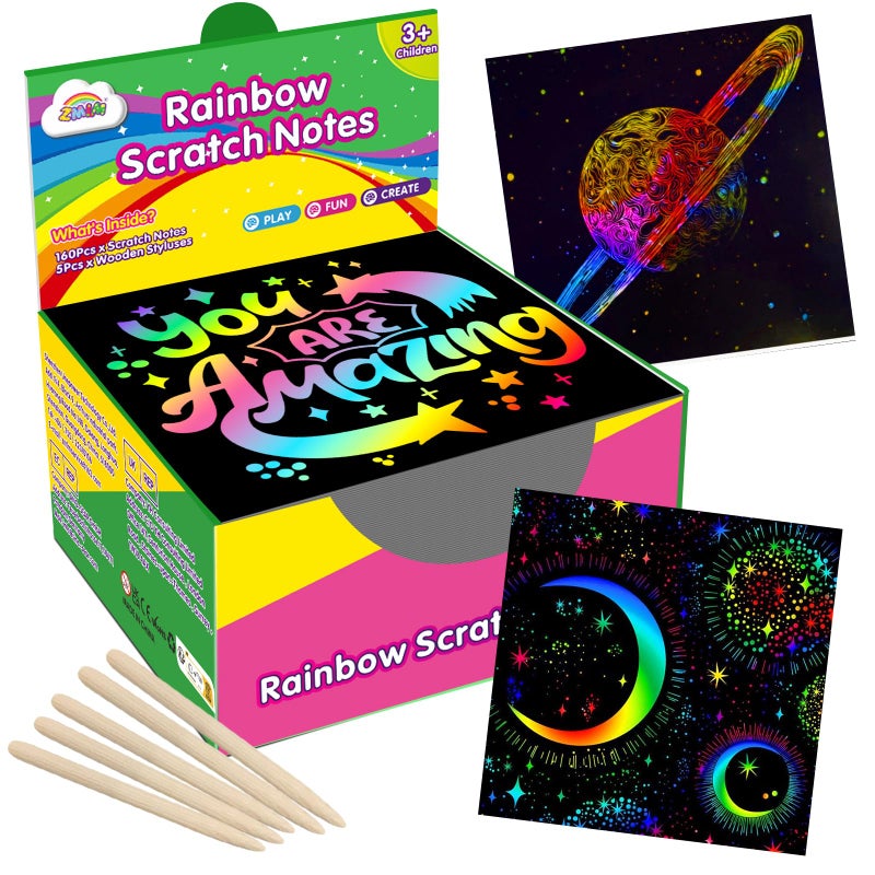 ZMLM Mini Rainbow Scratch Art Notes 125 Magic Scratch Note Off Paper Pads Cards Sheets for Kids Black Scratch Note Arts Crafts DIY Party Favor Supplies Kit Birthday Game Toy Gifts Box - Image 1