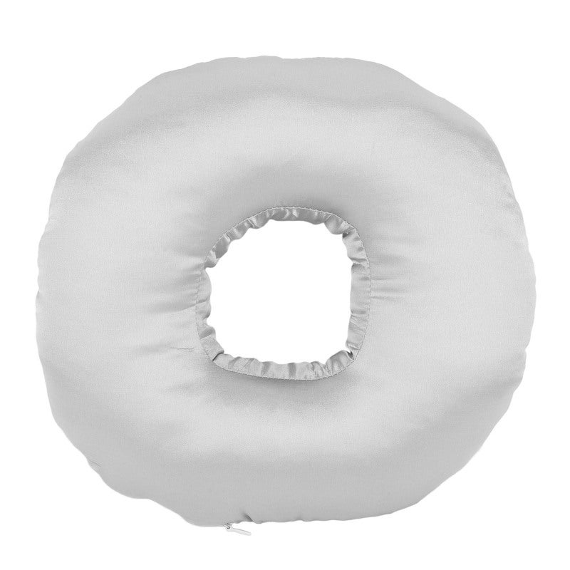 Silky Satin Ear Pillow Donut Pillow Ear Guard Pillow Side Sleeping Ear Pillow for Side Sleepers with Earplug and Headphone Silver Grey - Image 1