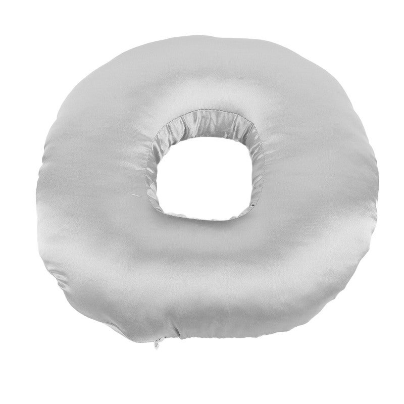 Silky Satin Ear Pillow Donut Pillow Ear Guard Pillow Side Sleeping Ear Pillow for Side Sleepers with Earplug and Headphone Silver Grey - Image 2