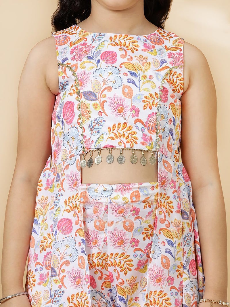 A.T.U.N. (ALL THINGS UBER NICE) Girls Peach Printed Tier Sharara Set - Image 2