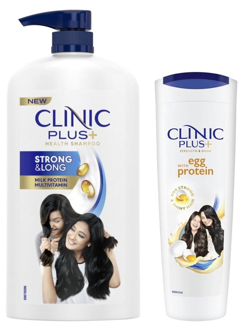 Clinic Plus Strong & Long Protein Shampoo 1 l& Clinic Plus Strength & Shine With Egg Protein Shampoo, 355 ml - Image 1