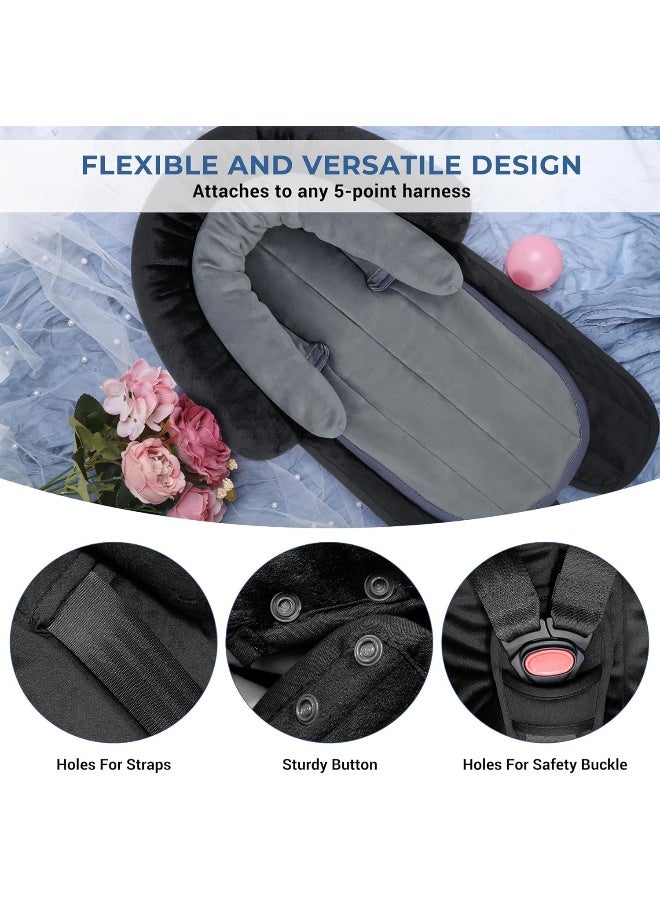 COOLBEBE New Babybody Support & Strap Covers Set for Newborn Infant Toddler- Extra Soft Stroller Cushion Pads Car Seat Insert, Perfect for Carseats, Strollers, Swings, Black - Image 5