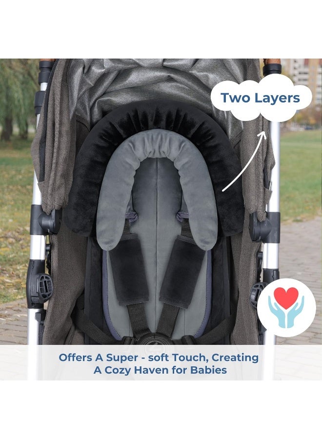 COOLBEBE New Babybody Support & Strap Covers Set for Newborn Infant Toddler- Extra Soft Stroller Cushion Pads Car Seat Insert, Perfect for Carseats, Strollers, Swings, Black - Image 4