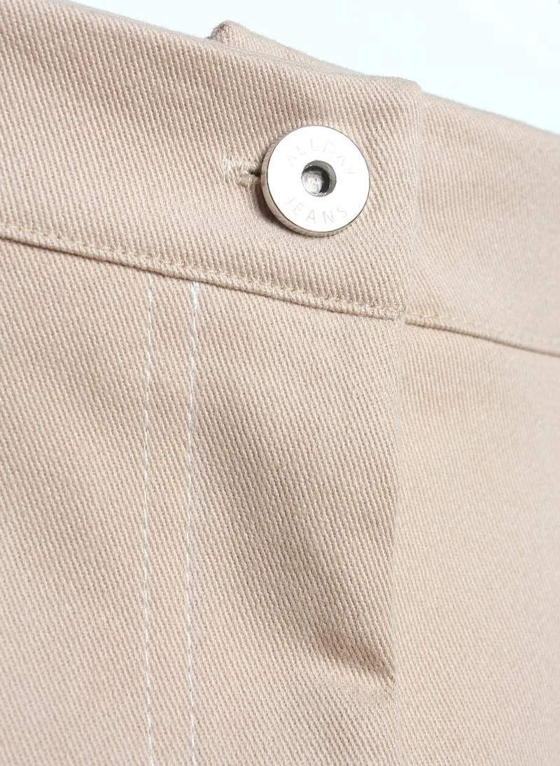 Allday Light Beige-Garni Stitched Wide Leg Trousers