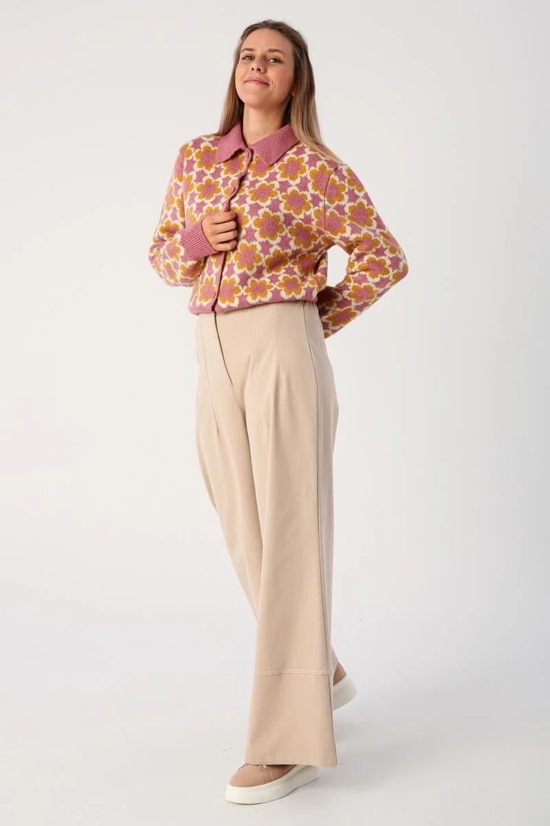 Allday Light Beige-Garni Stitched Wide Leg Trousers