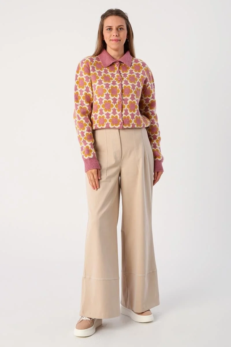 Allday Light Beige-Garni Stitched Wide Leg Trousers