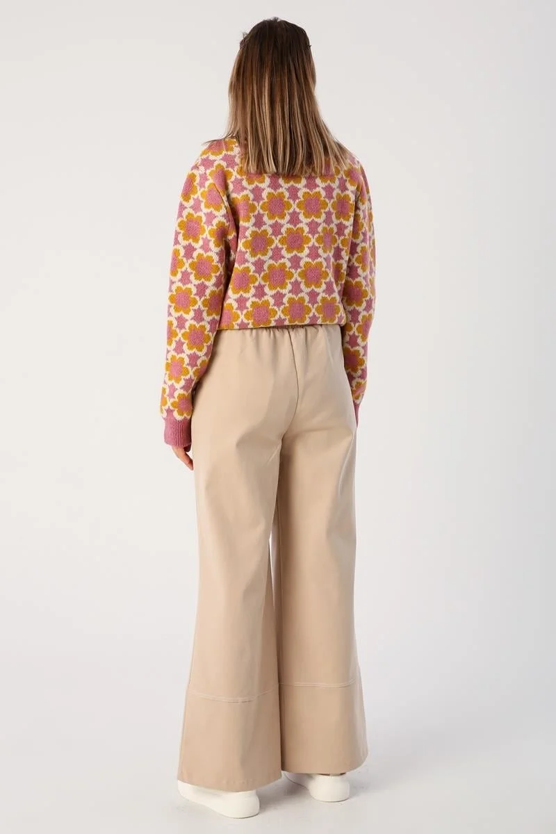 Allday Light Beige-Garni Stitched Wide Leg Trousers