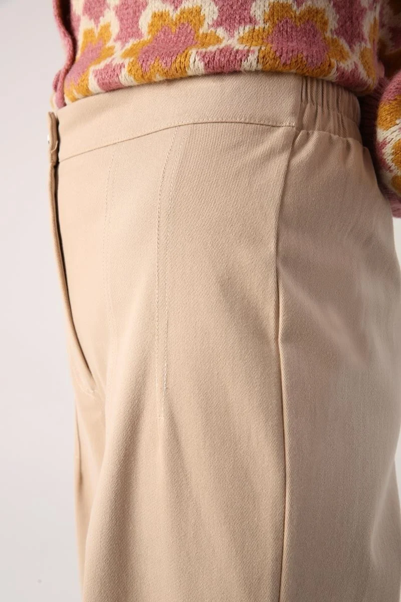 Allday Light Beige-Garni Stitched Wide Leg Trousers