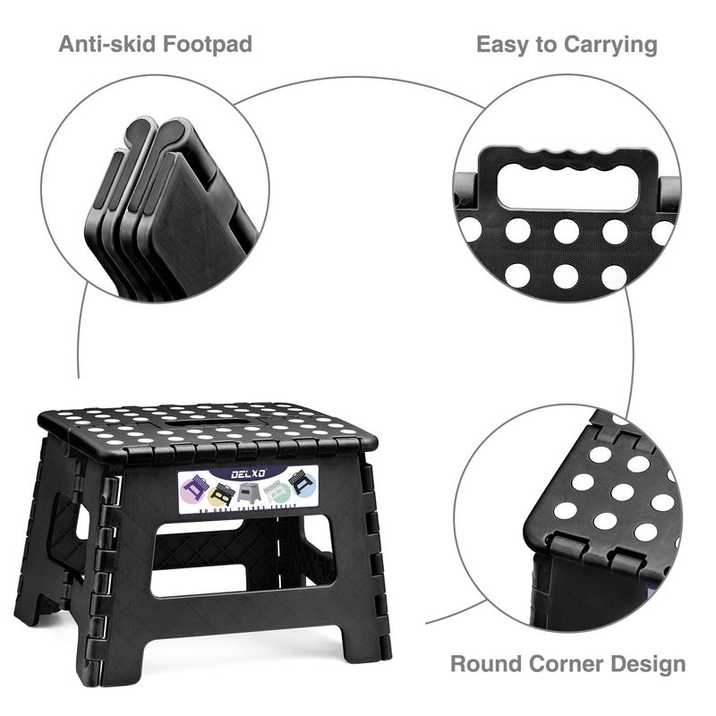 Delxo 9 Inch Folding Step Stool, Black Step Stools for Kids Foldable,Portable Collapsible Step Stool with Handle, Folding Stool for Kitchen Bathroom,Bedroom,Garden - Image 3