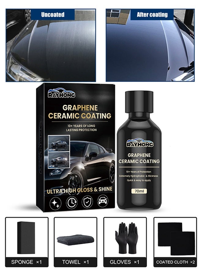 RAYHONG Car Polishes Set - Graphene Ceramic Coating - New Plastics Parts Crystal Coatings Car High Gloss Protective Layer - Upgrade Crystals Coating For Cars Plastic Restorer Refurbish Agent, With Sponge*1, Towel*1, Gloves*2, Coated Cloth*2 - Image 1