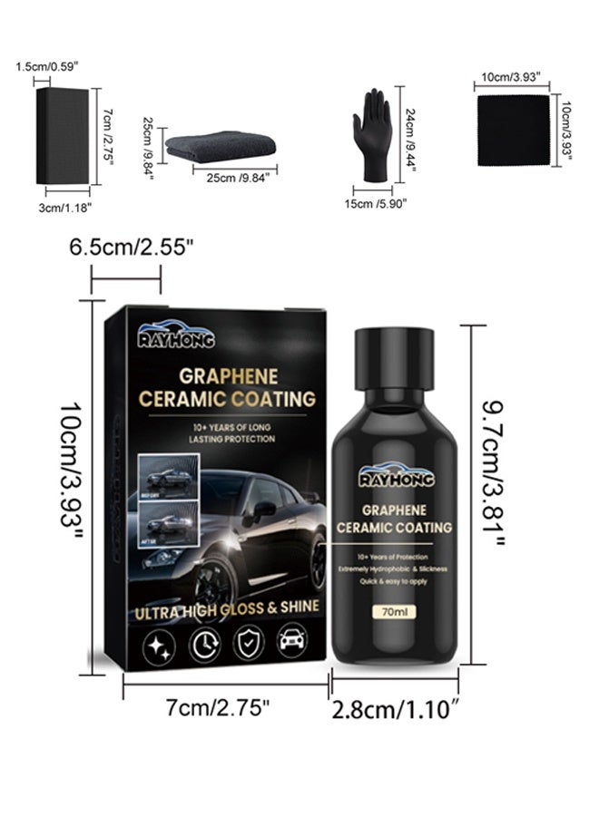 RAYHONG Car Polishes Set - Graphene Ceramic Coating - New Plastics Parts Crystal Coatings Car High Gloss Protective Layer - Upgrade Crystals Coating For Cars Plastic Restorer Refurbish Agent, With Sponge*1, Towel*1, Gloves*2, Coated Cloth*2 - Image 2