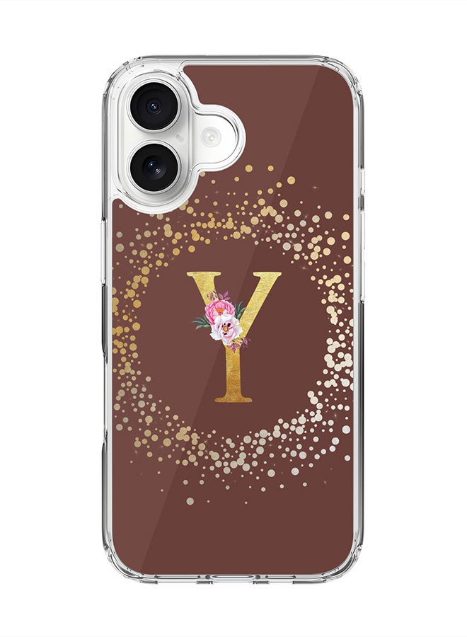 Stylizedd Classic Clear MagSafe Case for iPhone 17 , Hybrid Soft Case Flexible Edges Anti Drop TPU PC Gel Thin Transparent Cover [ Designed for iPhone 17 ] - Custom Monogram Initial Letter Floral Pattern Alphabet - Y  (Brown )