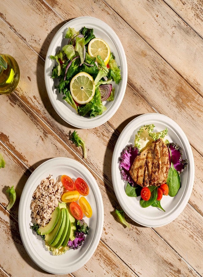 Munfix أطباق ورقية قابلة للتحلل 100% - عبوة 150 طبق ثقيل - أطباق قابلة للتحلل الحيوي مقاس 9 بوصة بيضاء مصنوعة من قصب السكر الطبيعي الصديق للبيئة، أطباق قابلة للاستخدام في الميكروويف بكميات كبيرة - Image 4