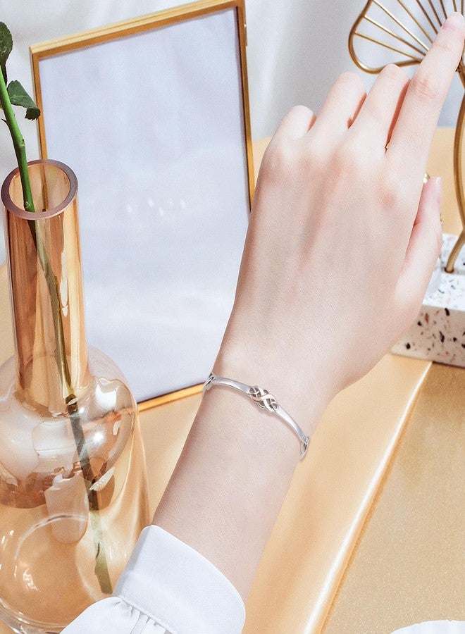 FLYOW Two Tone Irish Celtic Knot Bracelet 925 Sterling Silver Infinity Love Good Luck Irish Cuff Bangle Bracelet Birthday Christmas Gifts Jewelry for Women(Rose Gold) - Image 3