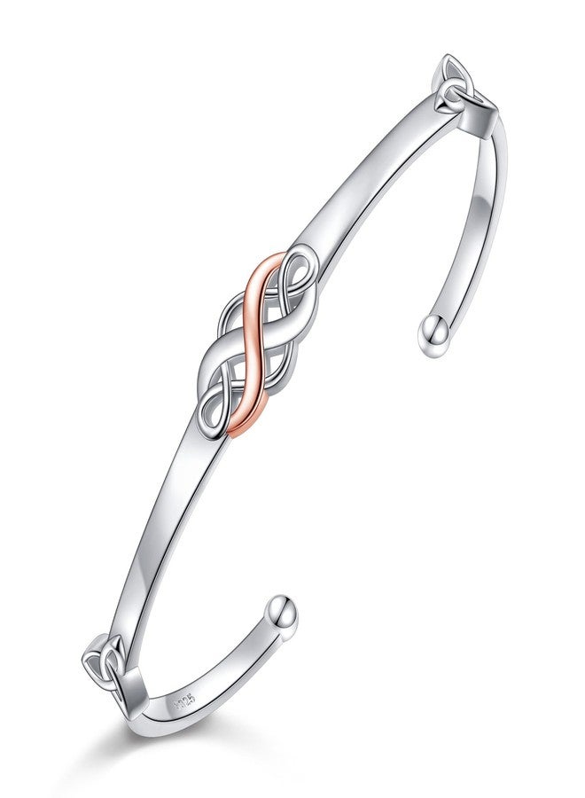 FLYOW Two Tone Irish Celtic Knot Bracelet 925 Sterling Silver Infinity Love Good Luck Irish Cuff Bangle Bracelet Birthday Christmas Gifts Jewelry for Women(Rose Gold) - Image 1