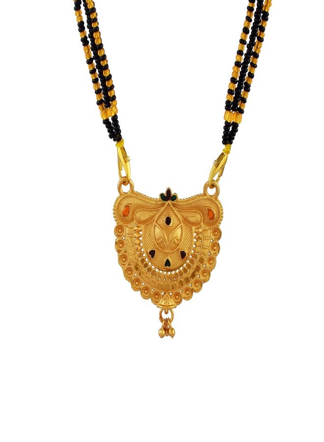 morir Royal Radiance Traditional Gold Plated Mangalsutra with Dual Black Beads & Designer Pendant - Image 1