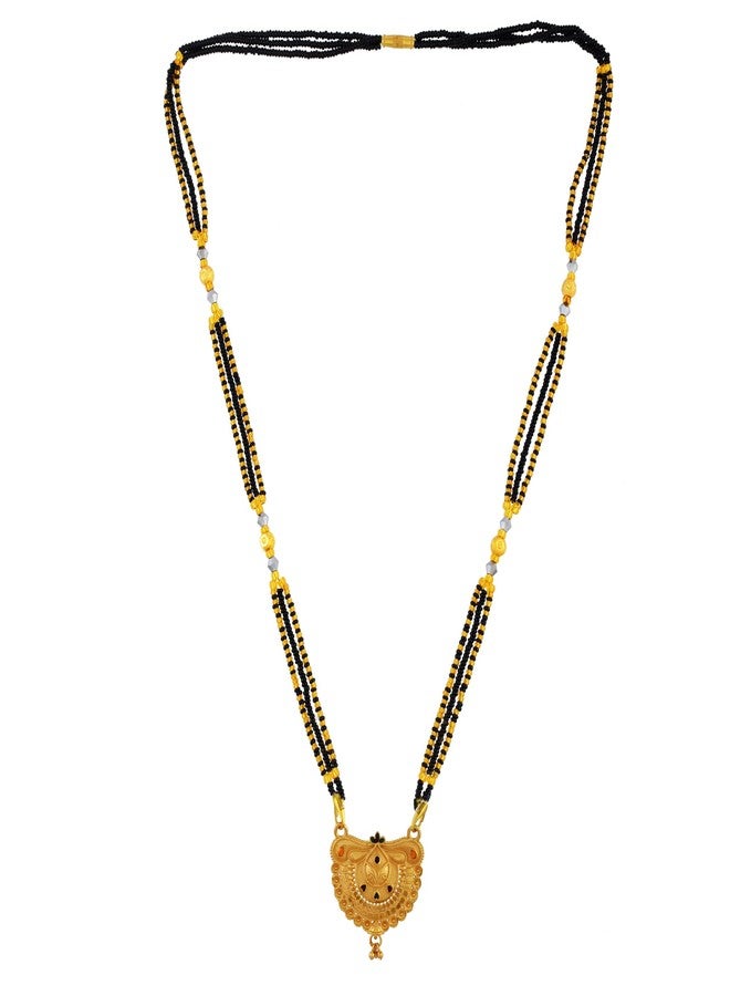 morir Royal Radiance Traditional Gold Plated Mangalsutra with Dual Black Beads & Designer Pendant - Image 3