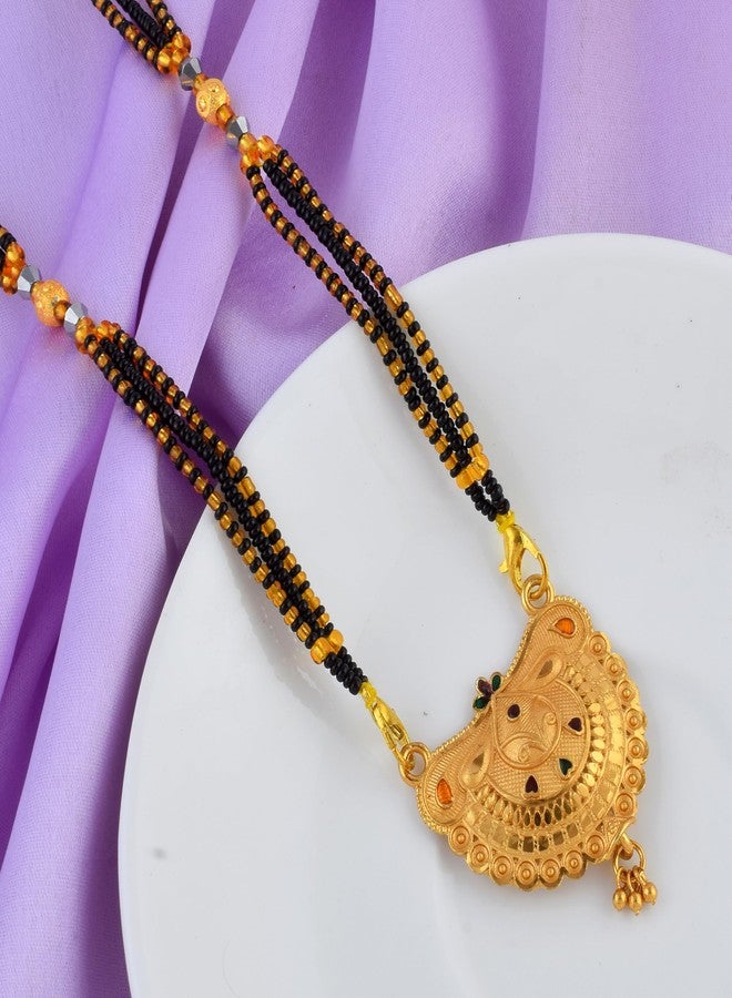 morir Royal Radiance Traditional Gold Plated Mangalsutra with Dual Black Beads & Designer Pendant - Image 4