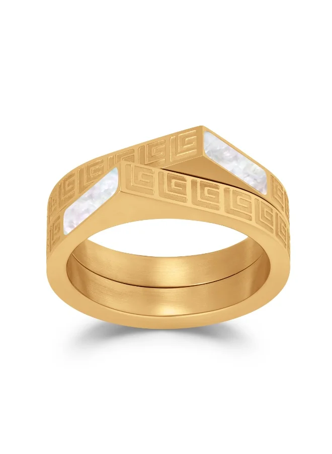 غاي لاروش Audrey Gold-Plated Ring with Mother of Pearl – Size 54