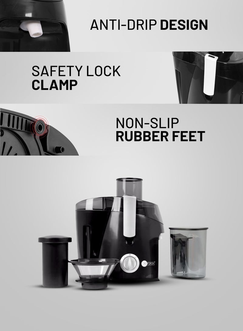 AFRA Juice Extractor with 2 Speeds -65mm Wide Feed Tube, Stainless Steel Filter | 1.2L Large Pulp Container with 450ml juice cup & Transparent Lid & Mesh Strainer | 2-Year Warranty - Image 2