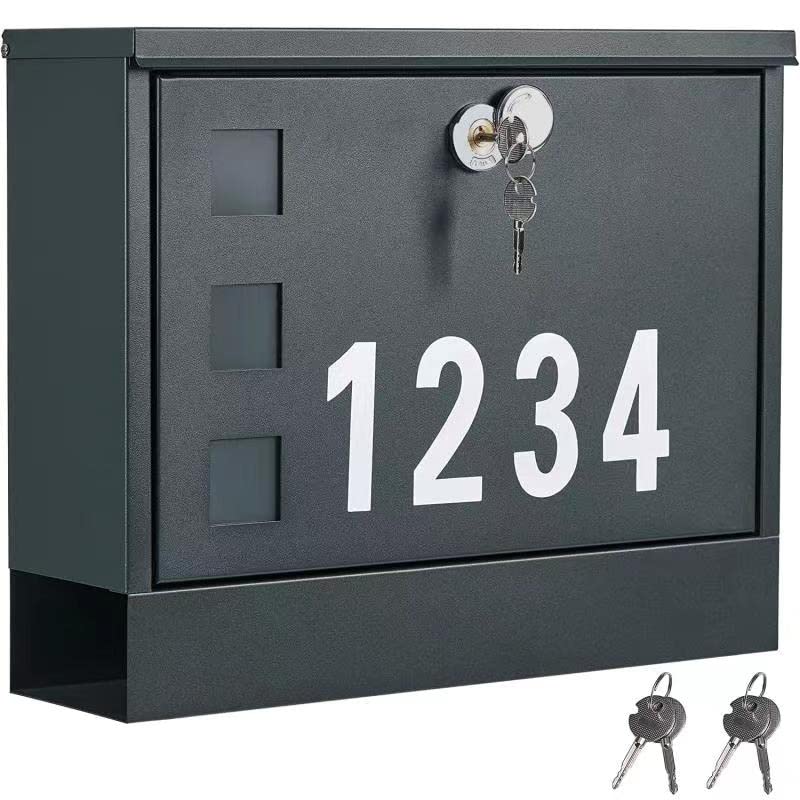 LANDÂ·VOI LANDVOI Locking Mailbox Wall Mounted Metal Postbox with Three Sets of Mail Box Number Stickers 4 Keys 144 x 45 x 112 Large Capacity Anthracite Gray AMB11G 