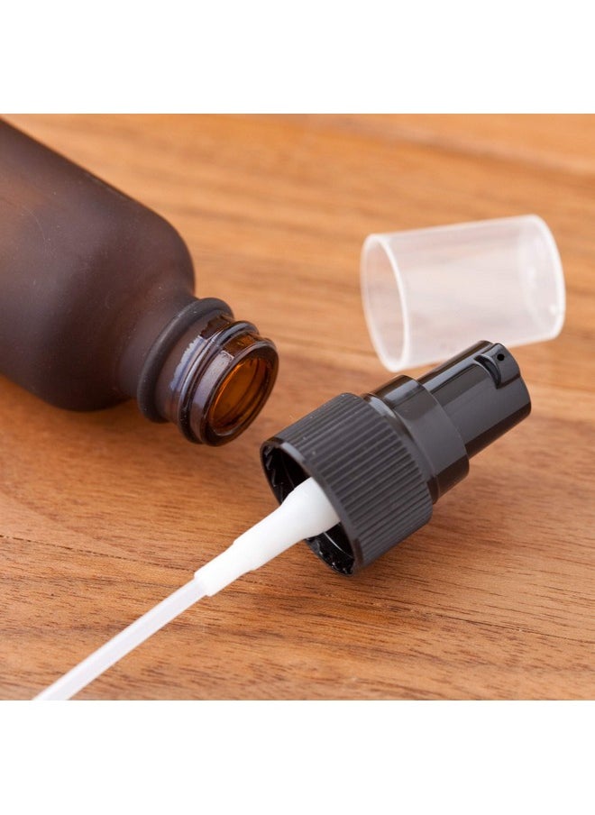 JUVITUS 1 Oz30 Ml Frosted Amber Glass Boston Round Bottle With Black Treatment Pump (12 Pack) + Funnel  - Image 4