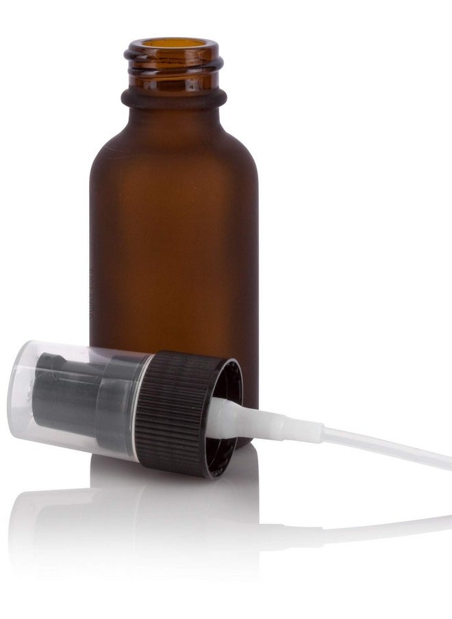 JUVITUS 1 Oz30 Ml Frosted Amber Glass Boston Round Bottle With Black Treatment Pump (12 Pack) + Funnel  - Image 3
