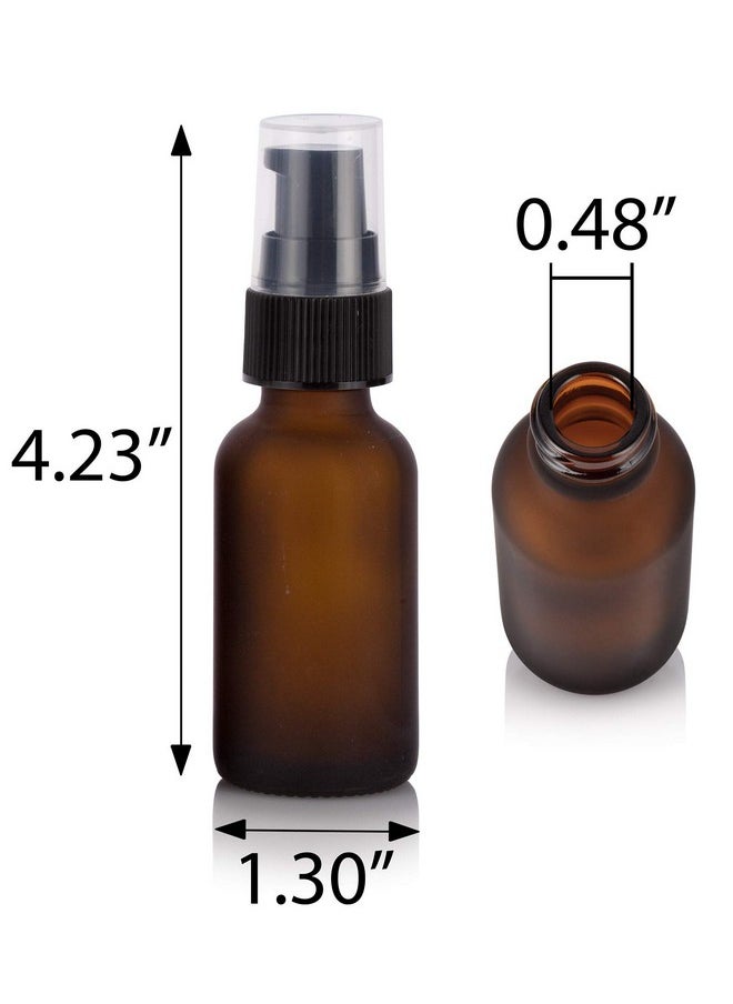 JUVITUS 1 Oz30 Ml Frosted Amber Glass Boston Round Bottle With Black Treatment Pump (12 Pack) + Funnel  - Image 2