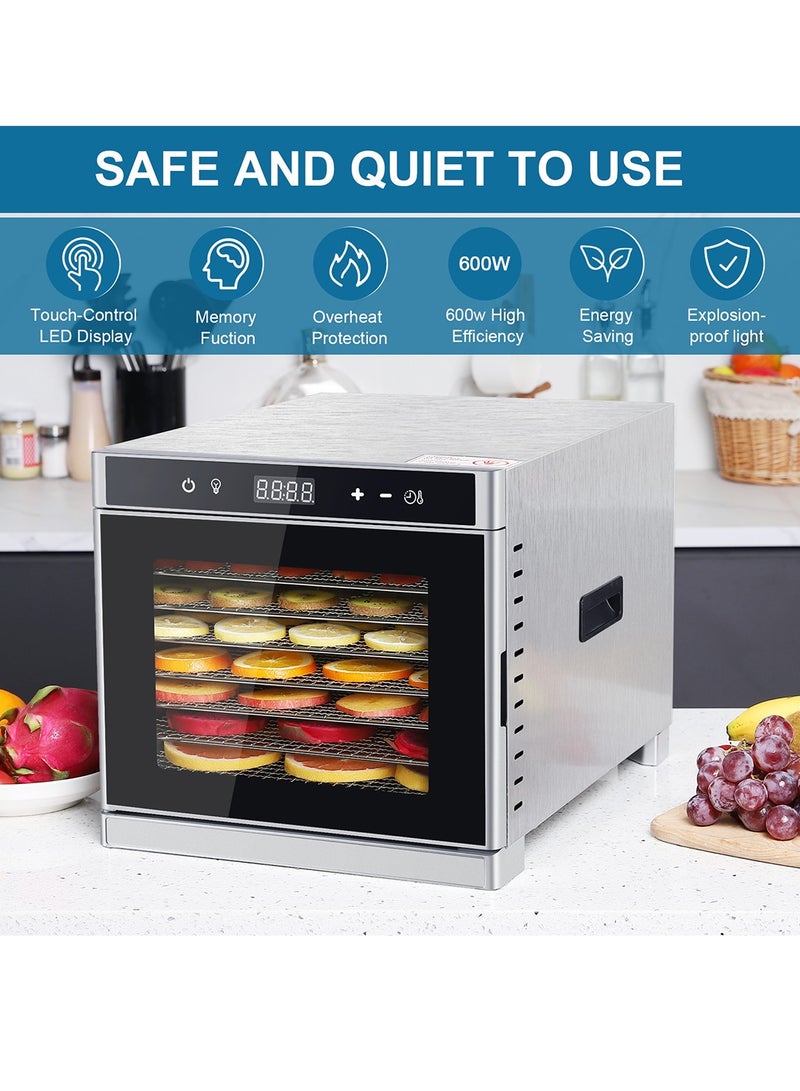 ET-LIFE Food Dehydrator with 8 Layers, Stainless Steel Food Dryer Machine, LED Touch Control Design, Adjustable Temperature and Time, for Fruit/Meat/Beef/Dog Treatments, Silver - Image 3
