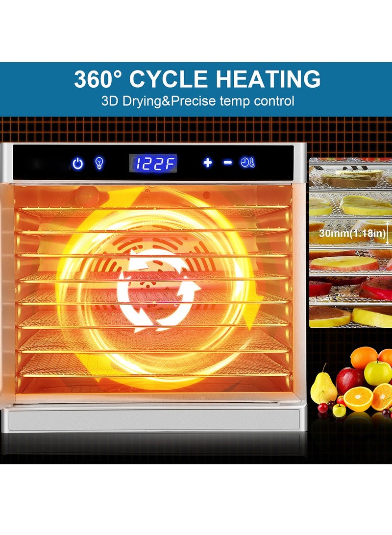ET-LIFE Food Dehydrator with 8 Layers, Stainless Steel Food Dryer Machine, LED Touch Control Design, Adjustable Temperature and Time, for Fruit/Meat/Beef/Dog Treatments, Silver - Image 4