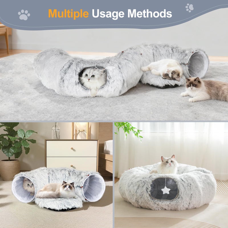Zuqqony Cat Tunnel Bed for Indoor Cats, L Christmas Tree Skirts Washable Warm Soft Indoor Cat Donut Tunnel, Multifunctional Cat Interactive Playground Toys for Felines Pet Christmas Tree Decoration - Image 3