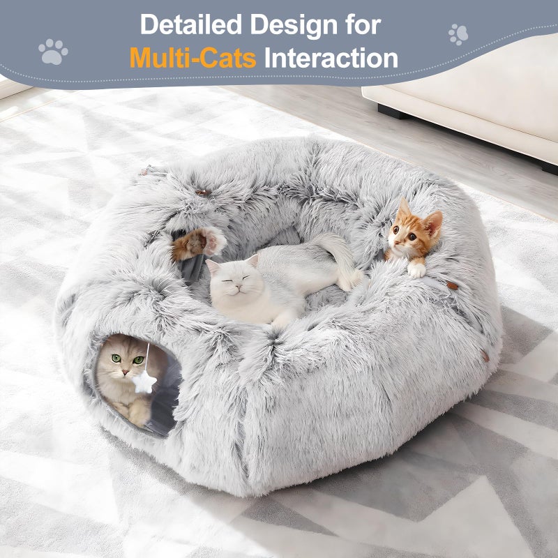 Zuqqony Cat Tunnel Bed for Indoor Cats, L Christmas Tree Skirts Washable Warm Soft Indoor Cat Donut Tunnel, Multifunctional Cat Interactive Playground Toys for Felines Pet Christmas Tree Decoration - Image 2